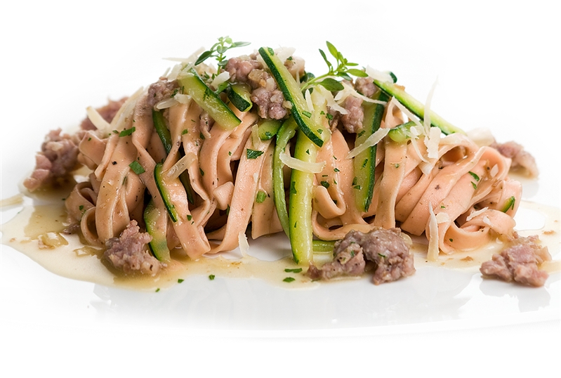 Fettuccine with Red Boar Sausage and Courgettes